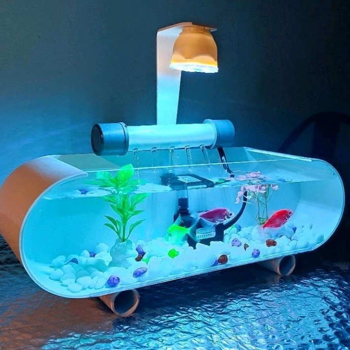 Akuarium Mini Ikan Hias Lengkap Lampu Led Mesin Aerator dan Asesoris